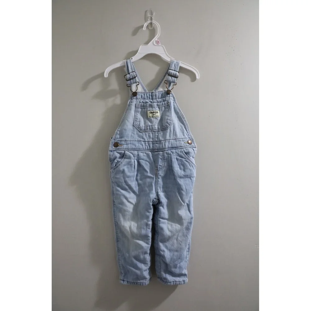 OshKosh B'gosh Light Wash Denim Overalls Toddler‎ Baby Adjustable Straps Cute